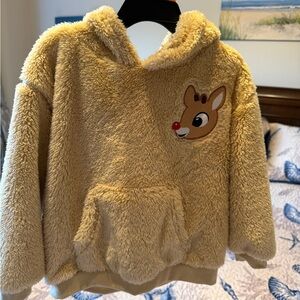 Cozy Beige/ Khaki Kids Hoodie with Reindeer Patch in various Sizes. NWT